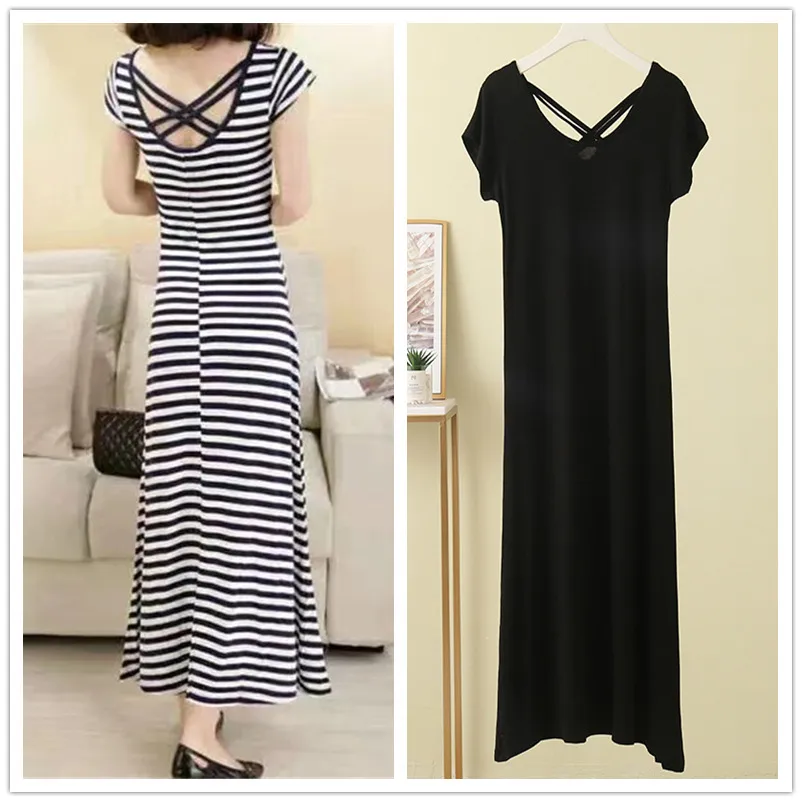 Summer New Modal Short-sleeved Dress Loose Slim-fit Base Skirt New-style Cross-back Dress display picture 1