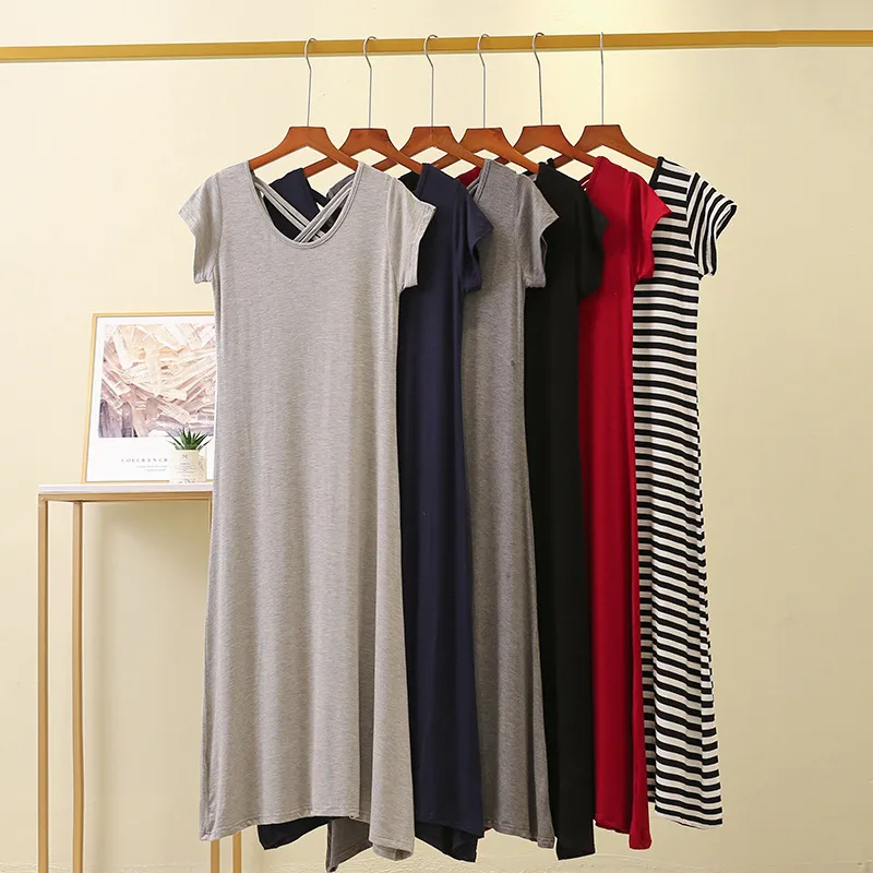 Summer New Modal Short-sleeved Dress Loose Slim-fit Base Skirt New-style Cross-back Dress display picture 3