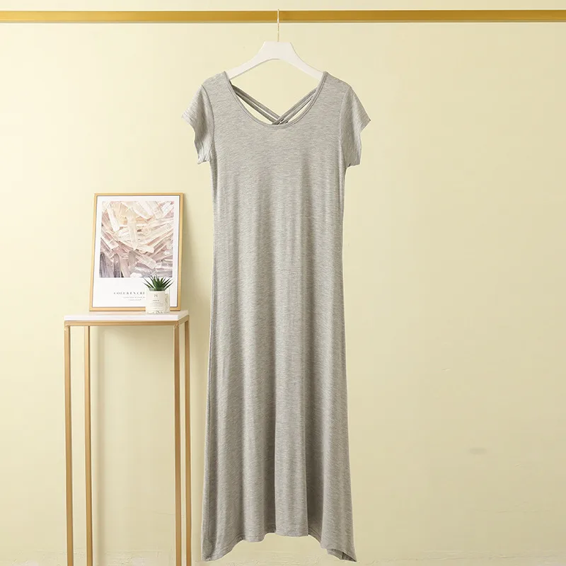 Summer New Modal Short-sleeved Dress Loose Slim-fit Base Skirt New-style Cross-back Dress display picture 4