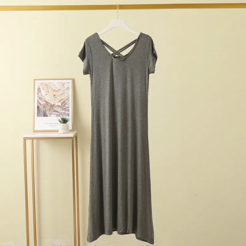 Summer New Modal Short-sleeved Dress Loose Slim-fit Base Skirt New-style Cross-back Dress display picture 5
