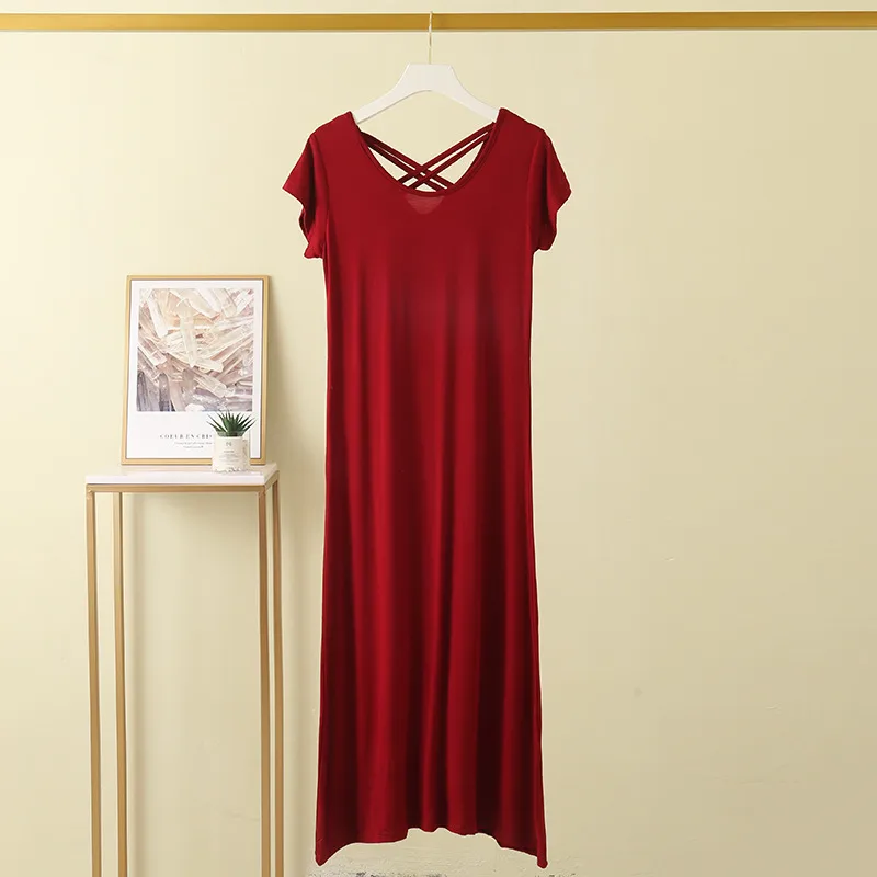Summer New Modal Short-sleeved Dress Loose Slim-fit Base Skirt New-style Cross-back Dress display picture 6