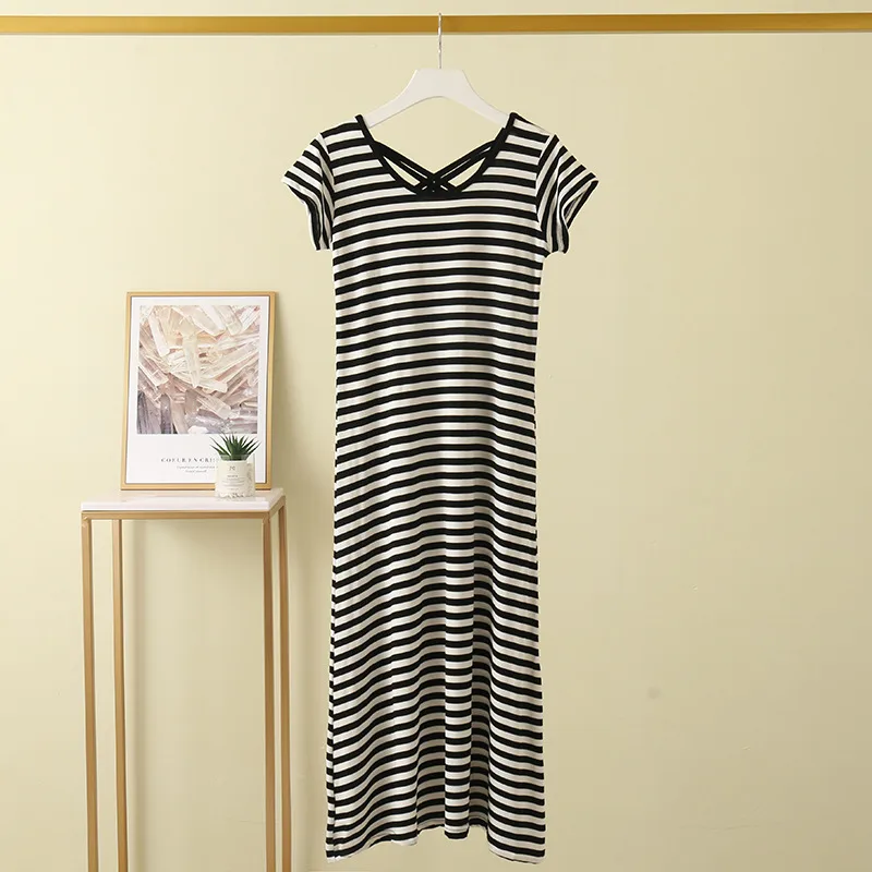 Summer New Modal Short-sleeved Dress Loose Slim-fit Base Skirt New-style Cross-back Dress display picture 7