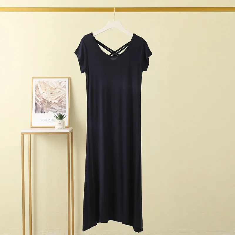 Summer New Modal Short-sleeved Dress Loose Slim-fit Base Skirt New-style Cross-back Dress display picture 8