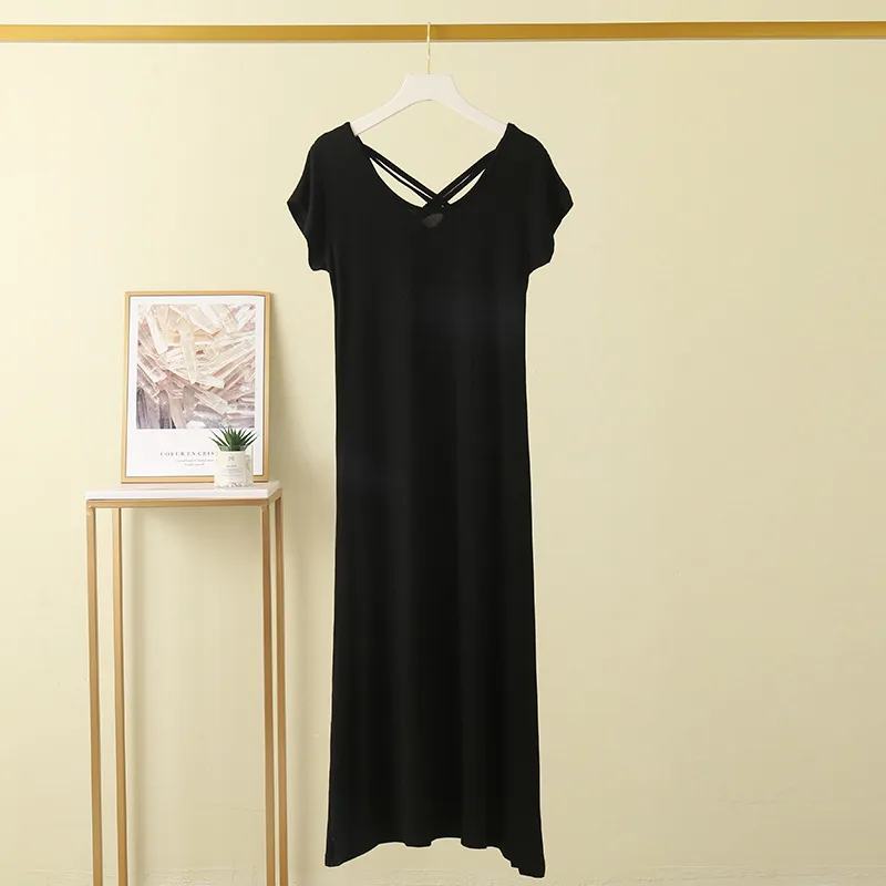 Summer New Modal Short-sleeved Dress Loose Slim-fit Base Skirt New-style Cross-back Dress display picture 9