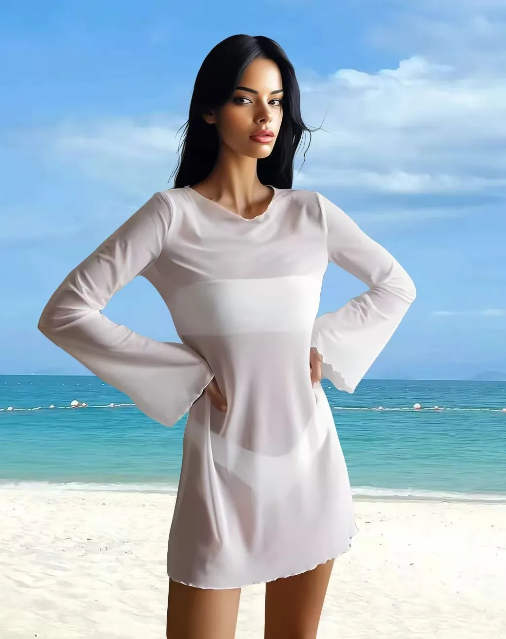 Beach Robe Lace Mesh Dress Street Trend display picture 10