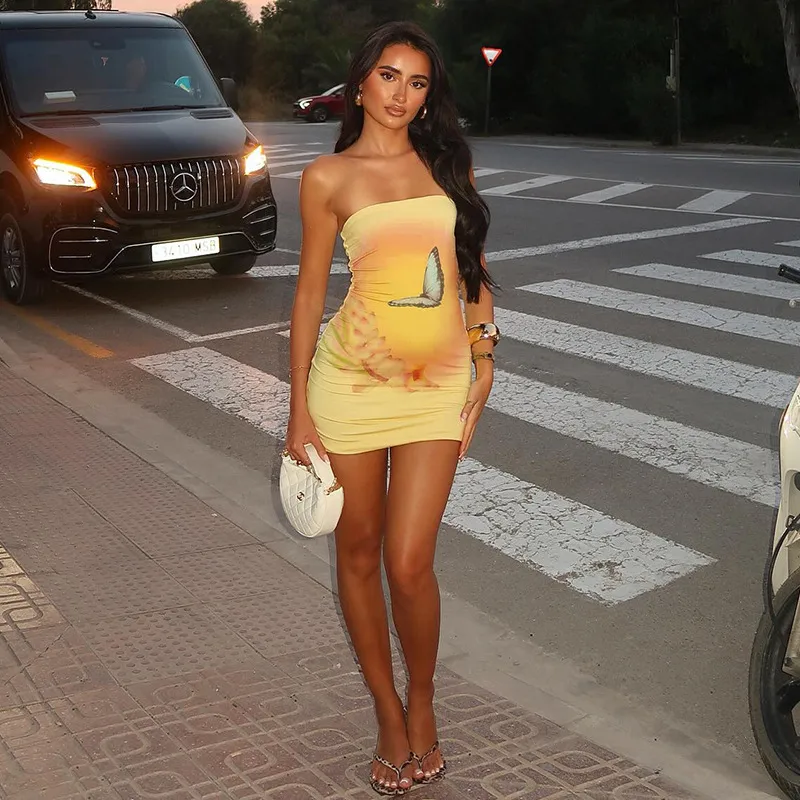 Women's  Summer New Sleeveless Sexy Strapless Dress Butterfly Flower Print Fashion Hip Dress display picture 8