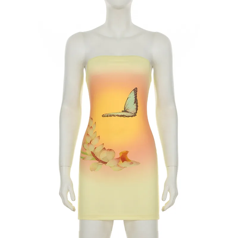 Women's  Summer New Sleeveless Sexy Strapless Dress Butterfly Flower Print Fashion Hip Dress display picture 10