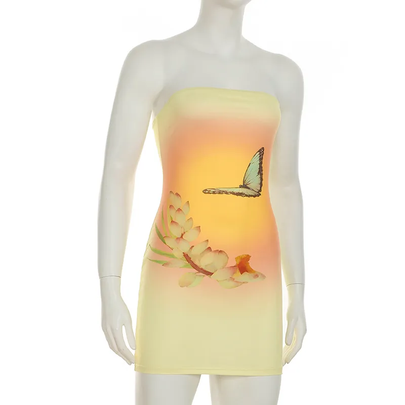 Women's  Summer New Sleeveless Sexy Strapless Dress Butterfly Flower Print Fashion Hip Dress display picture 11