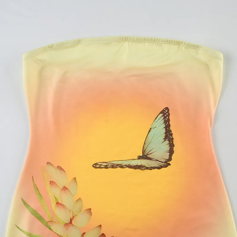 Women's  Summer New Sleeveless Sexy Strapless Dress Butterfly Flower Print Fashion Hip Dress display picture 14