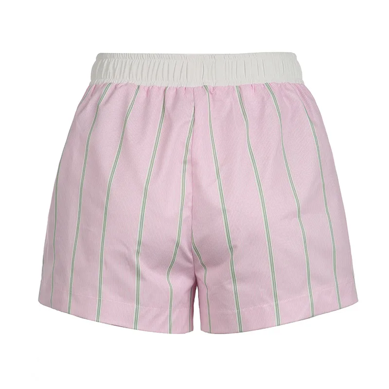 Fashion New Simple Contrast Color Stitching Striped Casual Pants Women's Loose Pocket Button Home Shorts All-match display picture 4