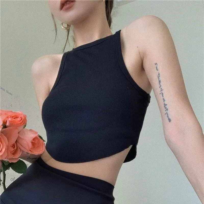 Summer Hong Kong Style Elegant Sexy Irregular Design Navel-exposed Slim-fit Slim-fit Beautiful Back All-match Camisole Vest display picture 3