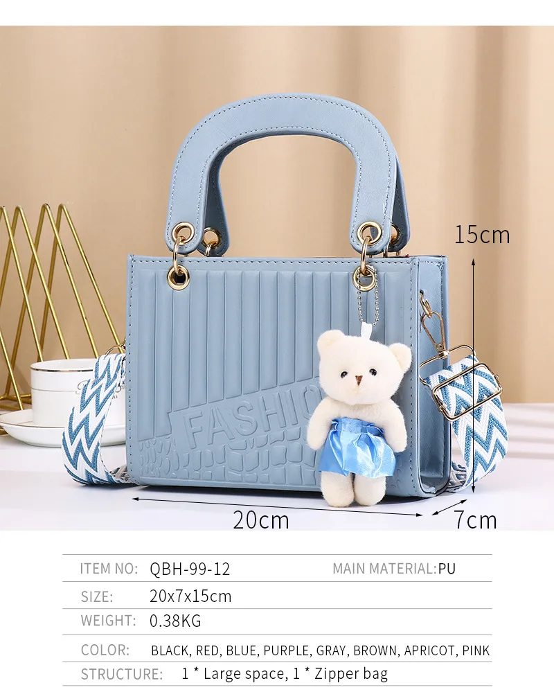 New Fashion High-end Foreign Trade Women's Bag Portable Rhombic Embroidery Small Square Bag Bear Hanging Ornaments Shoulder Crossbody Square Bag display picture 2