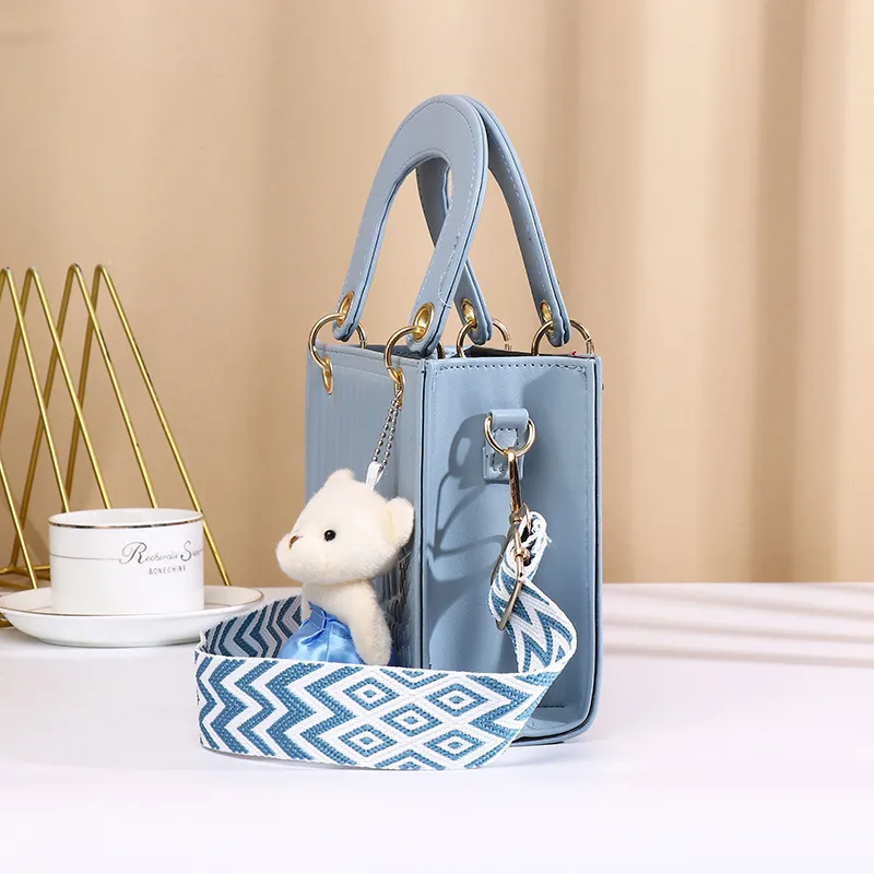 New Fashion High-end Foreign Trade Women's Bag Portable Rhombic Embroidery Small Square Bag Bear Hanging Ornaments Shoulder Crossbody Square Bag display picture 13
