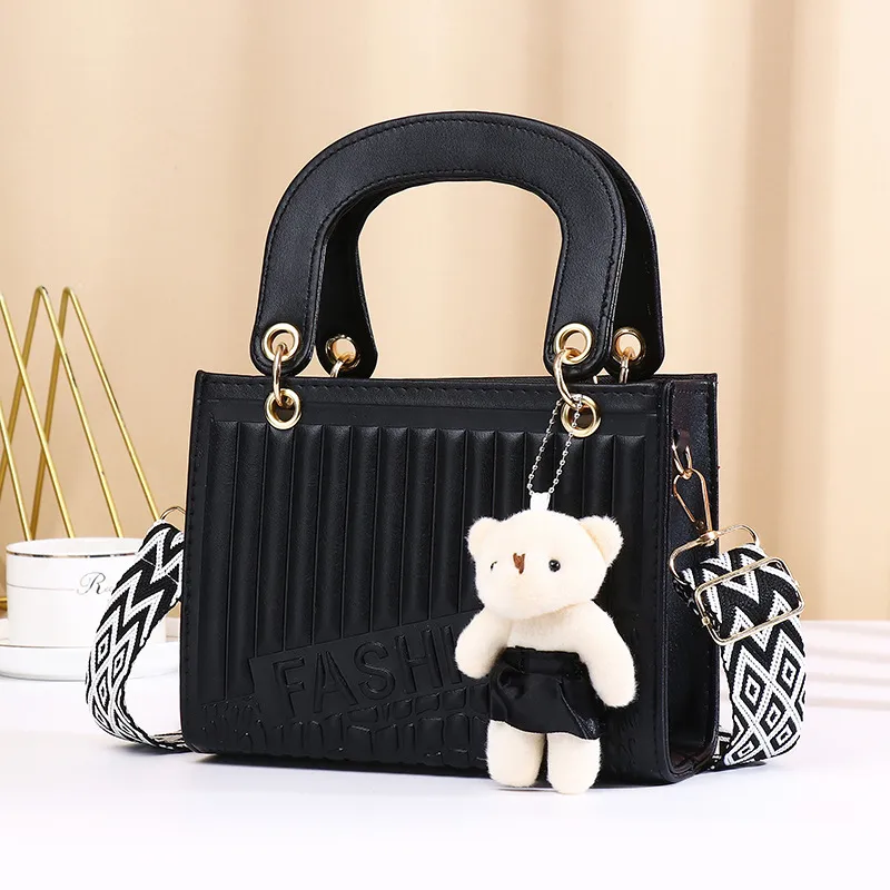 New Fashion High-end Foreign Trade Women's Bag Portable Rhombic Embroidery Small Square Bag Bear Hanging Ornaments Shoulder Crossbody Square Bag display picture 15