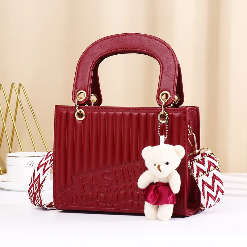 New Fashion High-end Foreign Trade Women's Bag Portable Rhombic Embroidery Small Square Bag Bear Hanging Ornaments Shoulder Crossbody Square Bag display picture 16