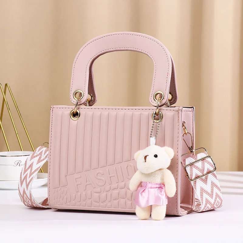 New Fashion High-end Foreign Trade Women's Bag Portable Rhombic Embroidery Small Square Bag Bear Hanging Ornaments Shoulder Crossbody Square Bag display picture 17