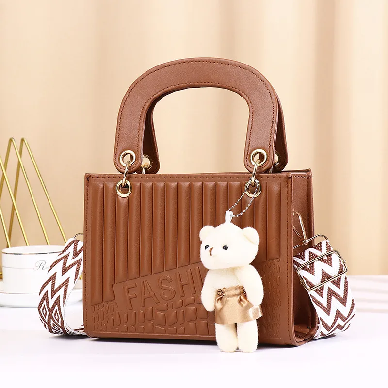 New Fashion High-end Foreign Trade Women's Bag Portable Rhombic Embroidery Small Square Bag Bear Hanging Ornaments Shoulder Crossbody Square Bag display picture 18