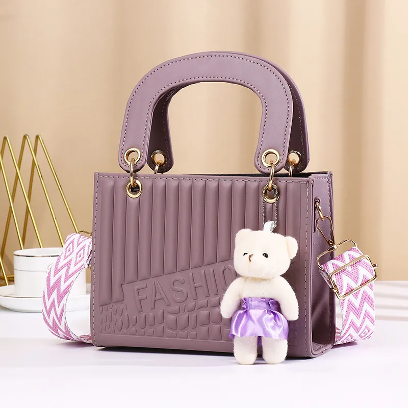 New Fashion High-end Foreign Trade Women's Bag Portable Rhombic Embroidery Small Square Bag Bear Hanging Ornaments Shoulder Crossbody Square Bag display picture 19