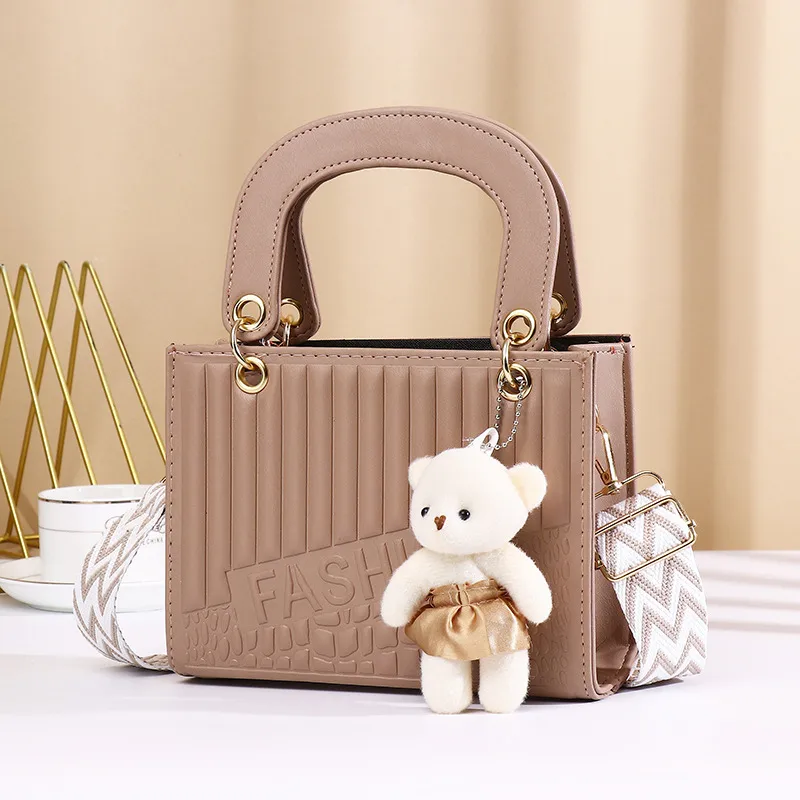 New Fashion High-end Foreign Trade Women's Bag Portable Rhombic Embroidery Small Square Bag Bear Hanging Ornaments Shoulder Crossbody Square Bag display picture 20