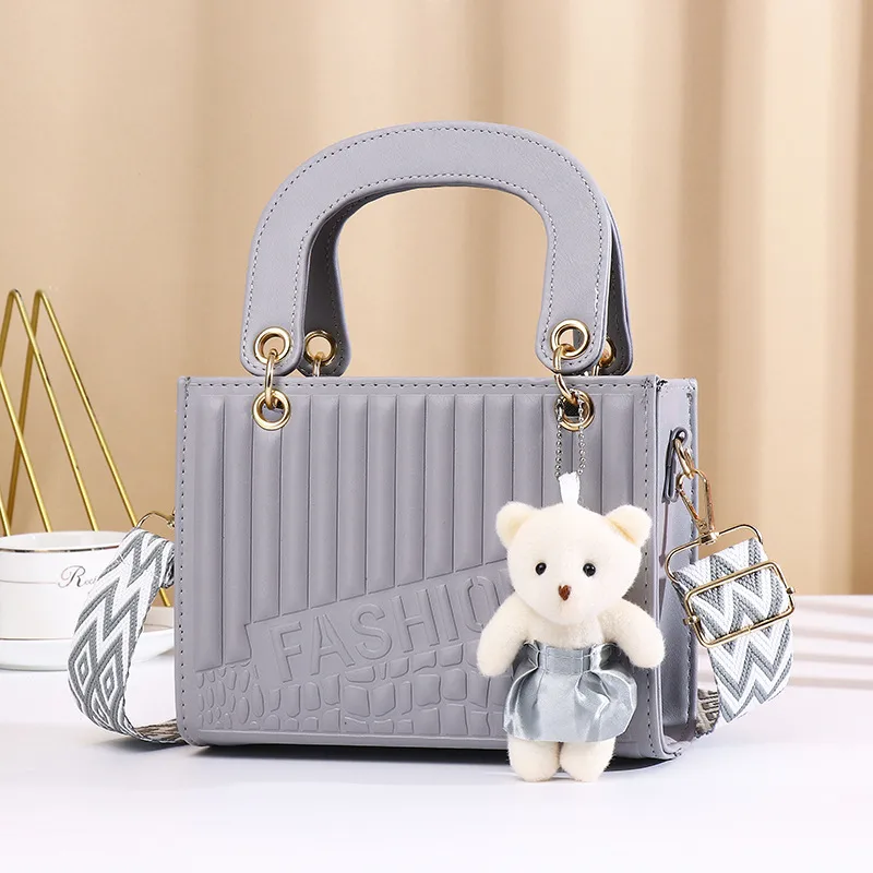 New Fashion High-end Foreign Trade Women's Bag Portable Rhombic Embroidery Small Square Bag Bear Hanging Ornaments Shoulder Crossbody Square Bag display picture 21