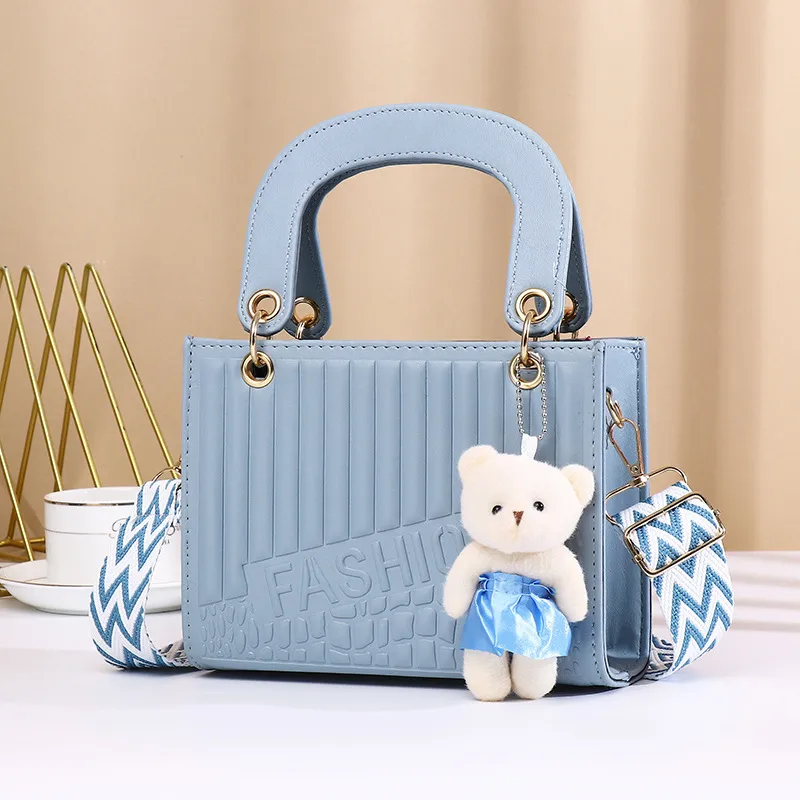 New Fashion High-end Foreign Trade Women's Bag Portable Rhombic Embroidery Small Square Bag Bear Hanging Ornaments Shoulder Crossbody Square Bag display picture 22