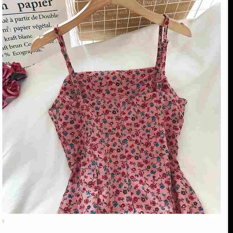Summer Retro Print Short Backless Dress Women's New High Waist Slim Floral Versatile Suspender Skirt display picture 8