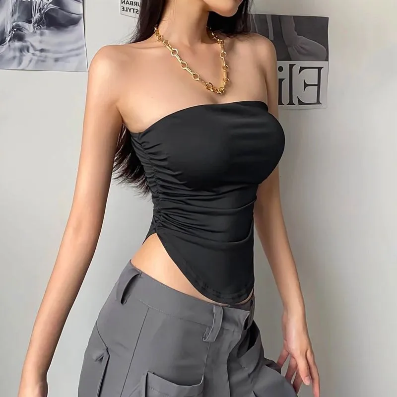 Camisole Women's Simple Solid Color Short Navel Design Fashionable Elegant  Style Pleated Slim Top display picture 1