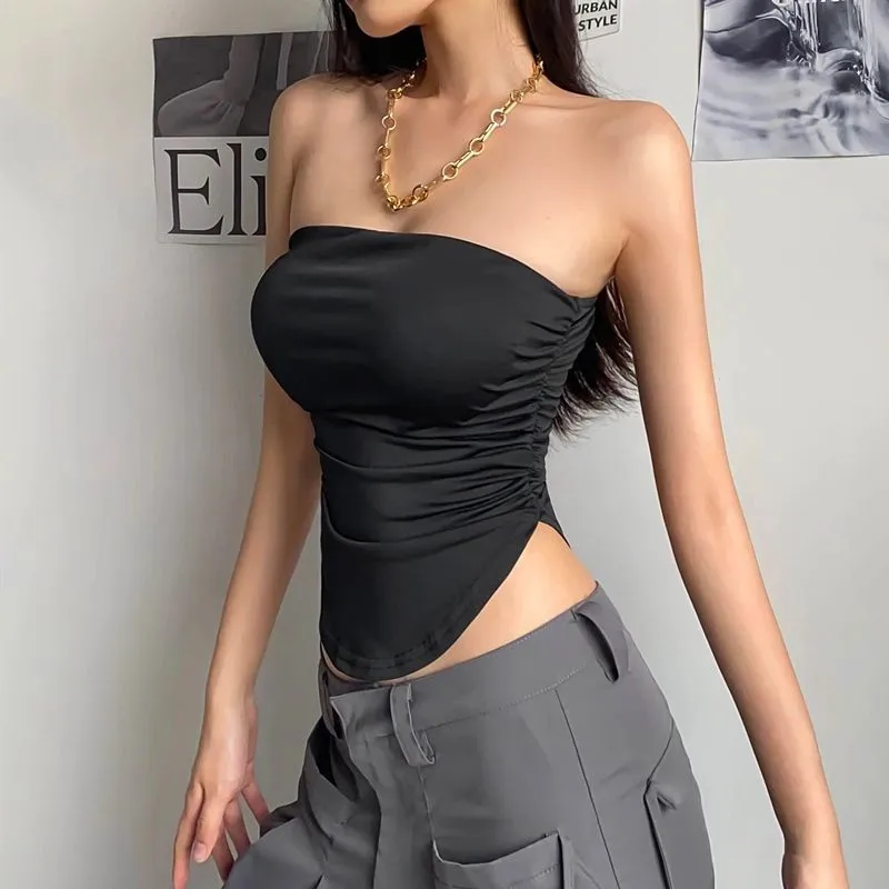 Camisole Women's Simple Solid Color Short Navel Design Fashionable Elegant  Style Pleated Slim Top display picture 2