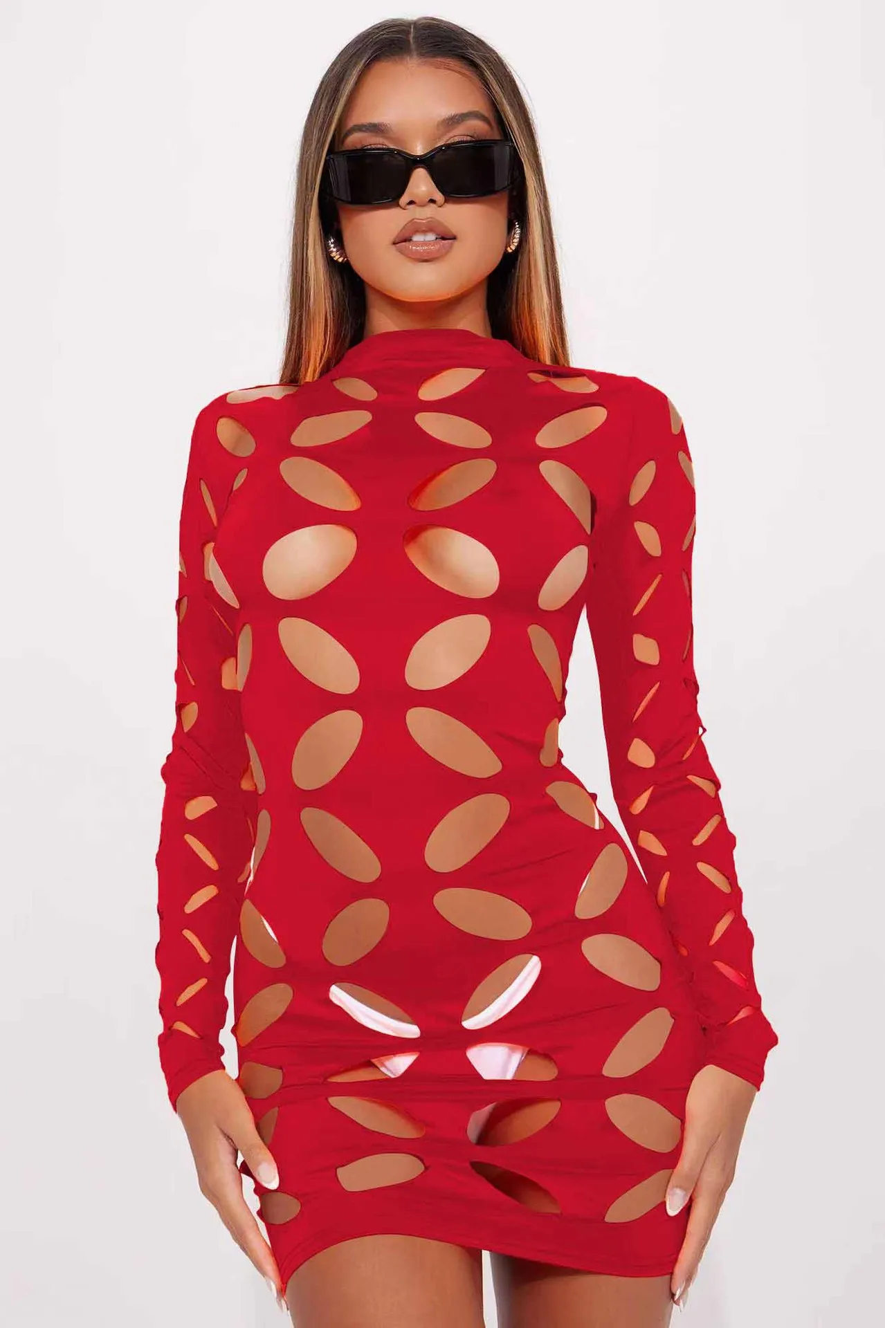YD8721-H1  Women's Clothing  New Sexy Fashion Hollow Burning Flower Dress  Women display picture 4