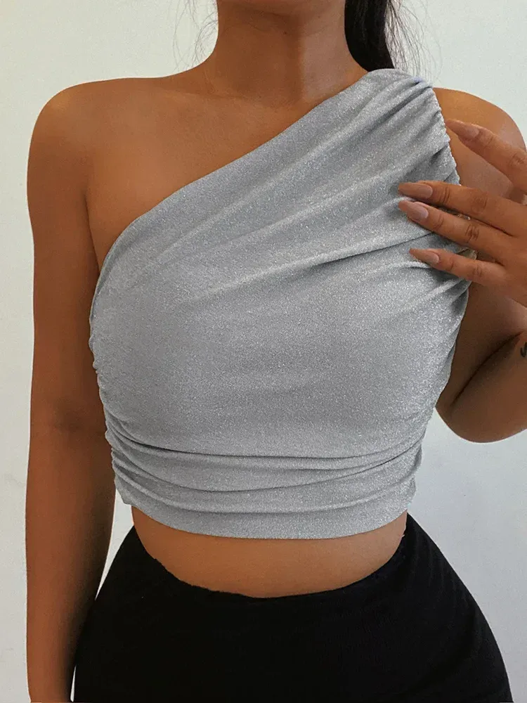 LS21492 Top Women's Early Spring New Sexy Shoulder Slim-fit Chest-revealing Personalized Casual Commuter Spice Girl Vest display picture 5