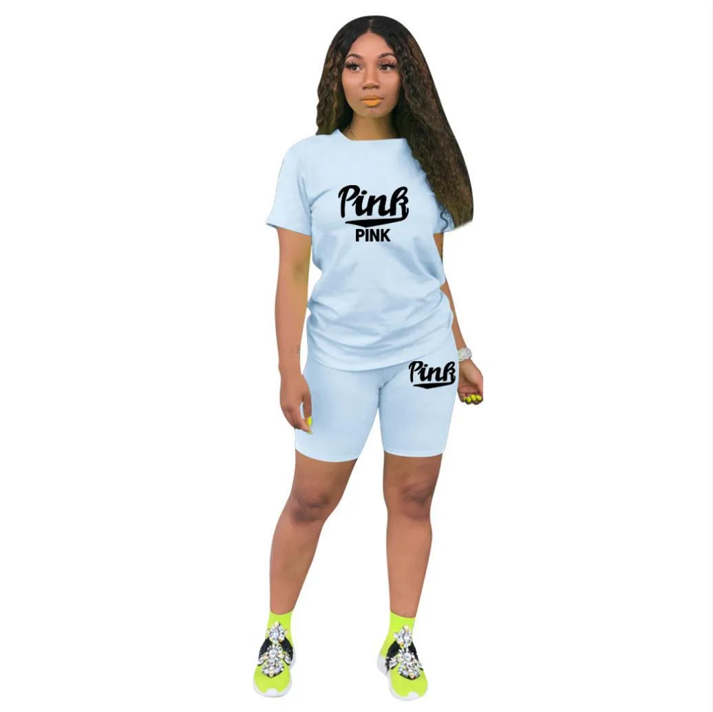 In Stock    Fashion Casual Sports Shorts Short Sleeve Pink Printed Cotton Two-piece Suit display picture 8