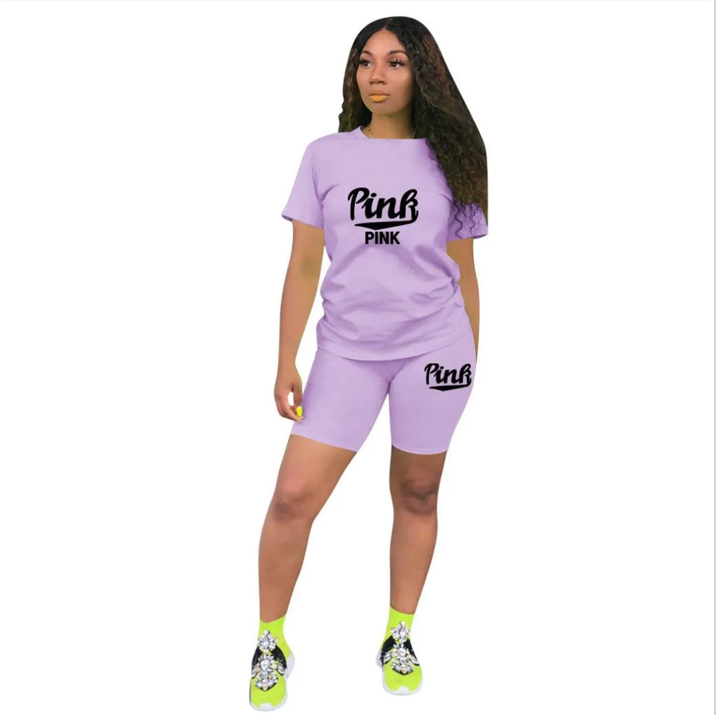 In Stock    Fashion Casual Sports Shorts Short Sleeve Pink Printed Cotton Two-piece Suit display picture 10