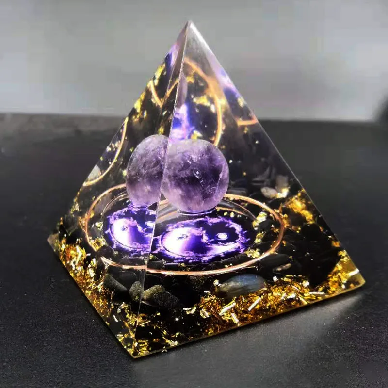 Foreign Trade  3D Rune Black Yao Resin Natural Crystal Energy Ball Pyramid Ornaments Home Office display picture 1