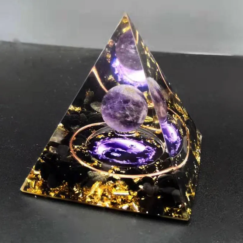 Foreign Trade  3D Rune Black Yao Resin Natural Crystal Energy Ball Pyramid Ornaments Home Office display picture 2