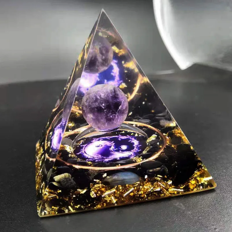 Foreign Trade  3D Rune Black Yao Resin Natural Crystal Energy Ball Pyramid Ornaments Home Office display picture 3