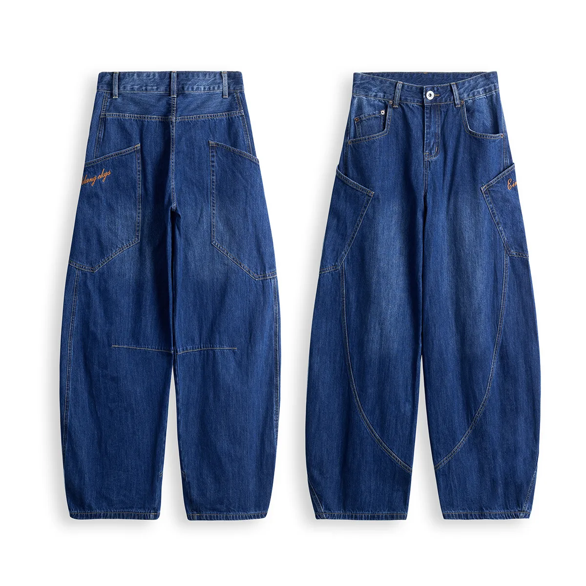 Jiayiku Trendy Brand  American Scimitar Design Retro Washed Jeans Straight-Leg Personalized Cleanfit Pants display picture 2