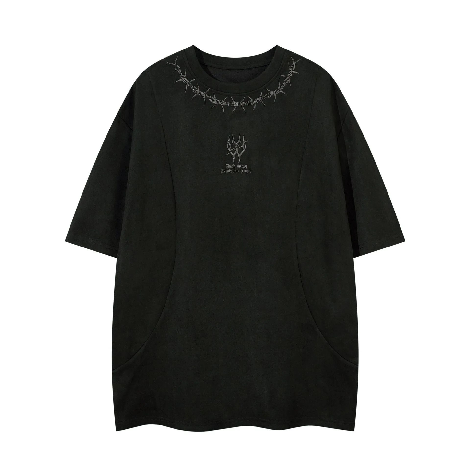 Jiayiku  Summer T-shirt Men's American Street Dark Tide Brand Tee Thorn Embroidered Suede T-shirt Short Sleeve display picture 5
