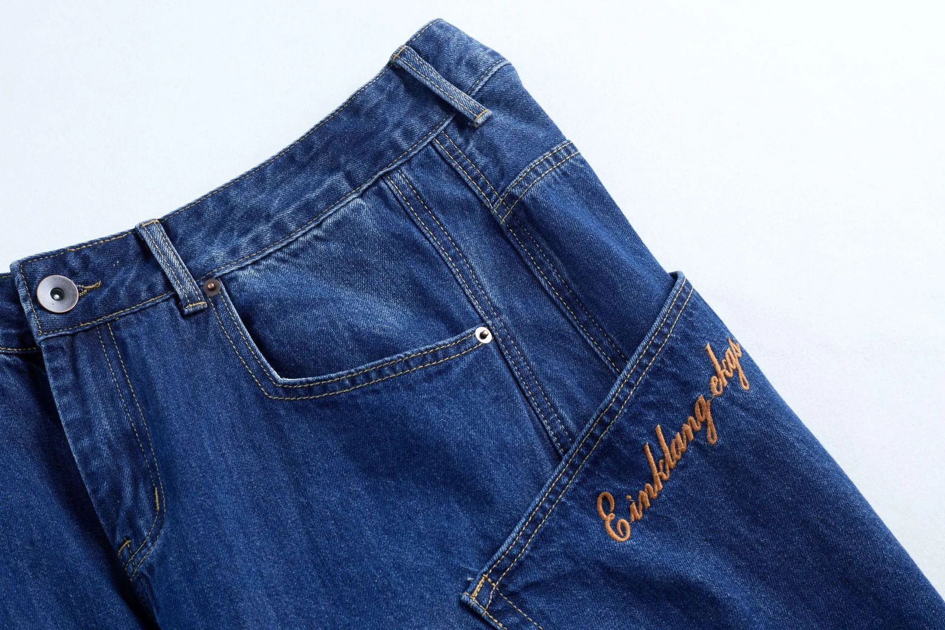 Jiayiku Trendy Brand  American Scimitar Design Retro Washed Jeans Straight-Leg Personalized Cleanfit Pants display picture 6