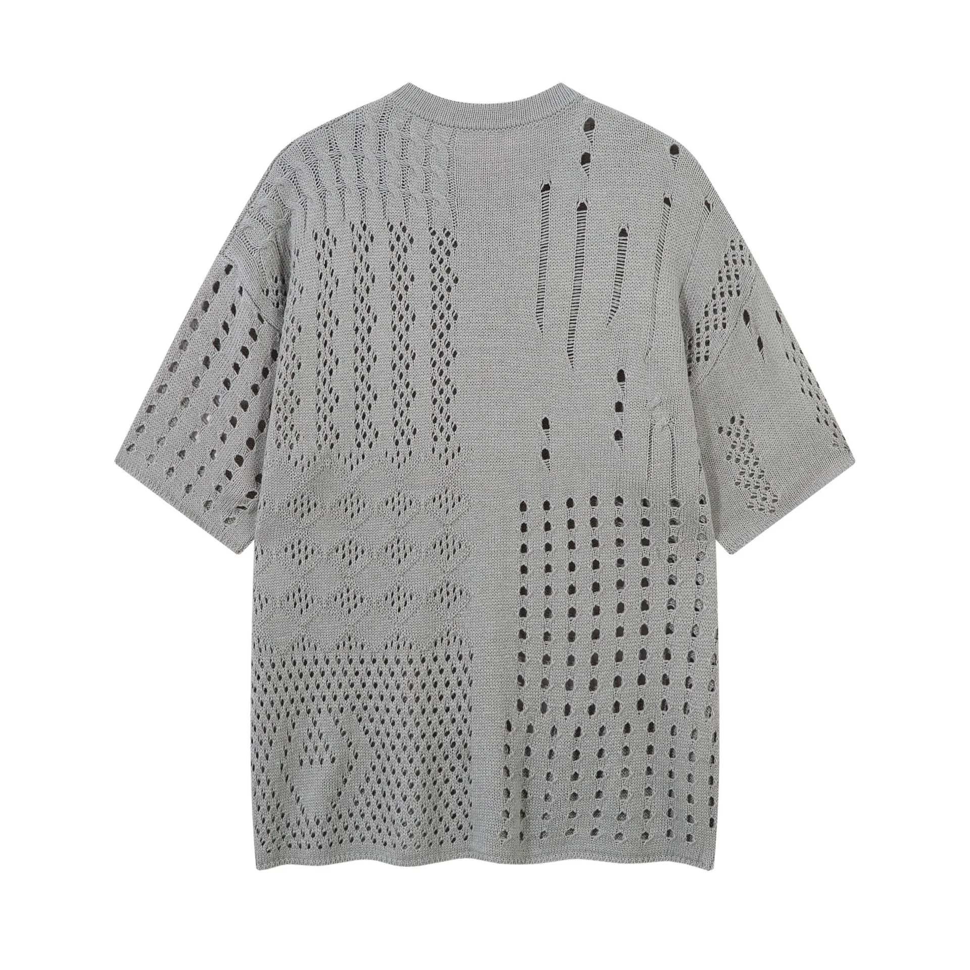 Jiayiku Men's  Hole-Hole Knitted T-Shirt Men's High-end Sense Duffy Handsome American Retro Trendy T-Shirt With Short Sleeves display picture 4