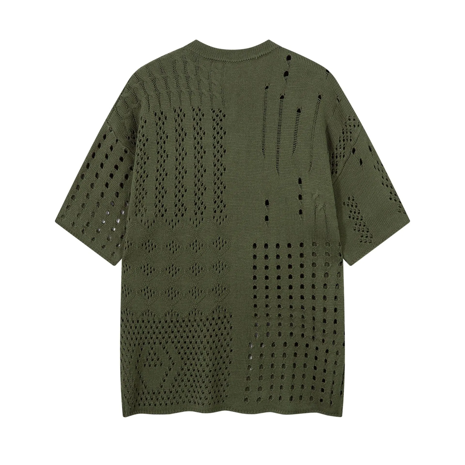 Jiayiku Men's  Hole-Hole Knitted T-Shirt Men's High-end Sense Duffy Handsome American Retro Trendy T-Shirt With Short Sleeves display picture 6