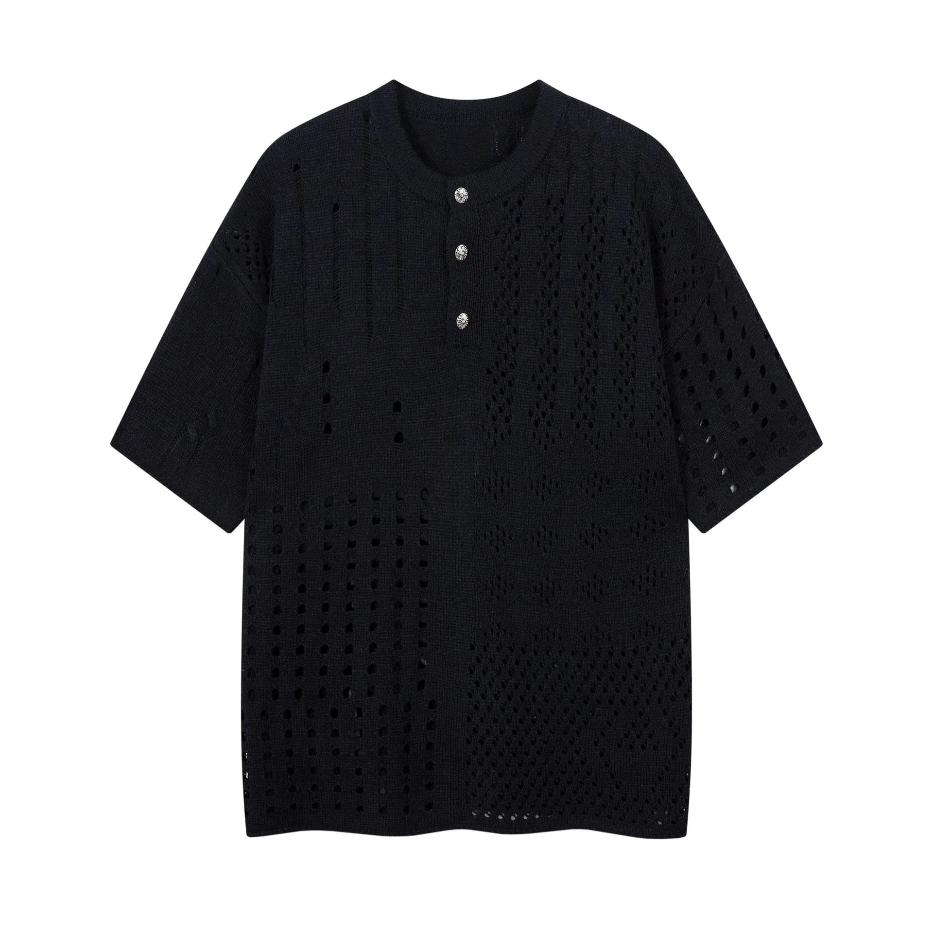 Jiayiku Men's  Hole-Hole Knitted T-Shirt Men's High-end Sense Duffy Handsome American Retro Trendy T-Shirt With Short Sleeves display picture 7