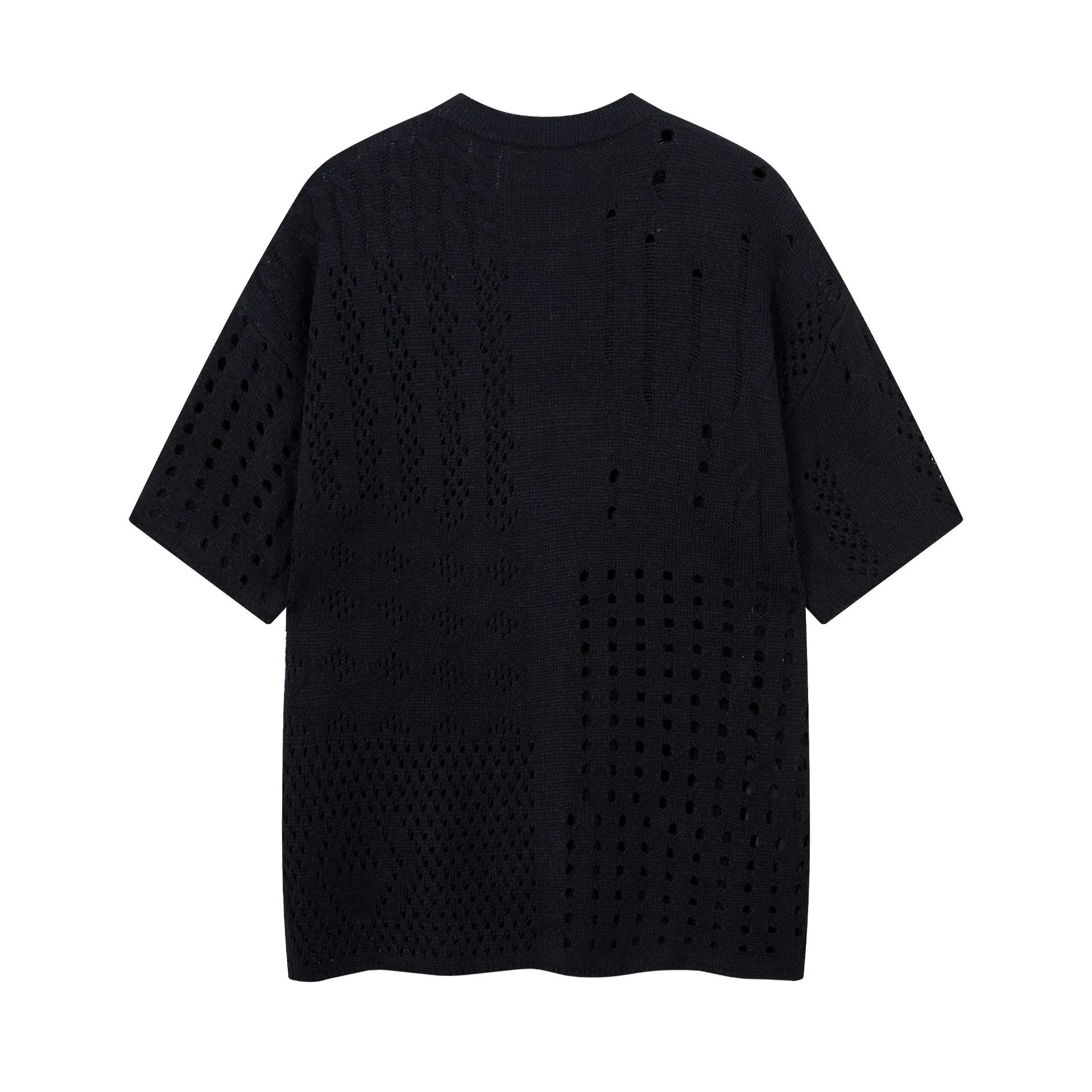 Jiayiku Men's  Hole-Hole Knitted T-Shirt Men's High-end Sense Duffy Handsome American Retro Trendy T-Shirt With Short Sleeves display picture 8
