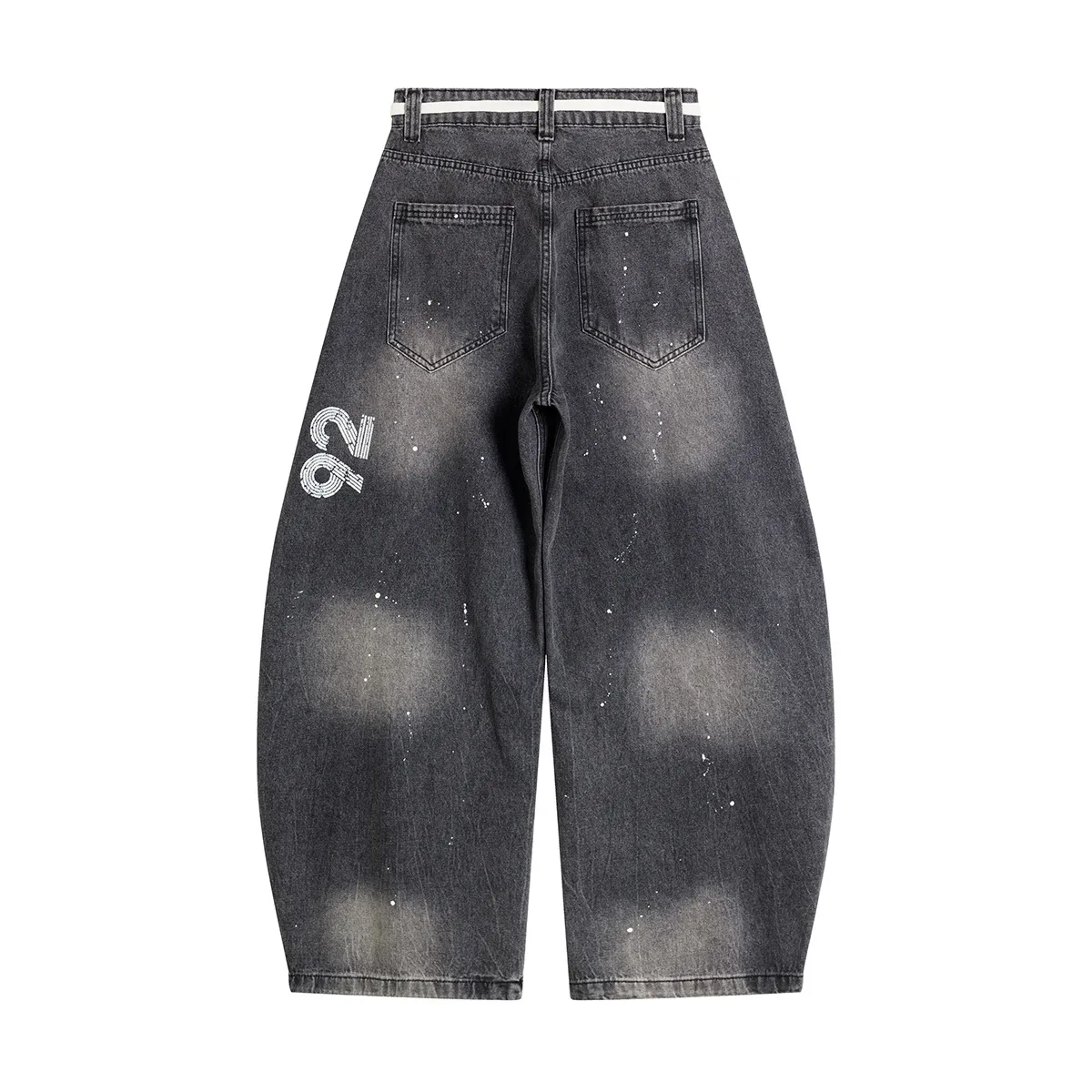 Jiayiku Trendy Brand  New American Retro Inkjet Washed Personalized Scimitar Jeans Loose Wide-Leg Pants display picture 4
