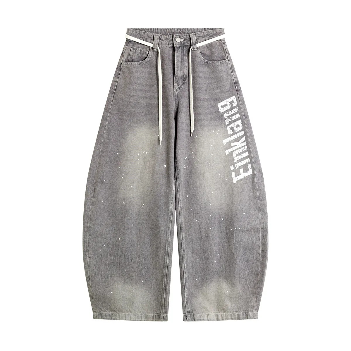 Jiayiku Trendy Brand  New American Retro Inkjet Washed Personalized Scimitar Jeans Loose Wide-Leg Pants display picture 5