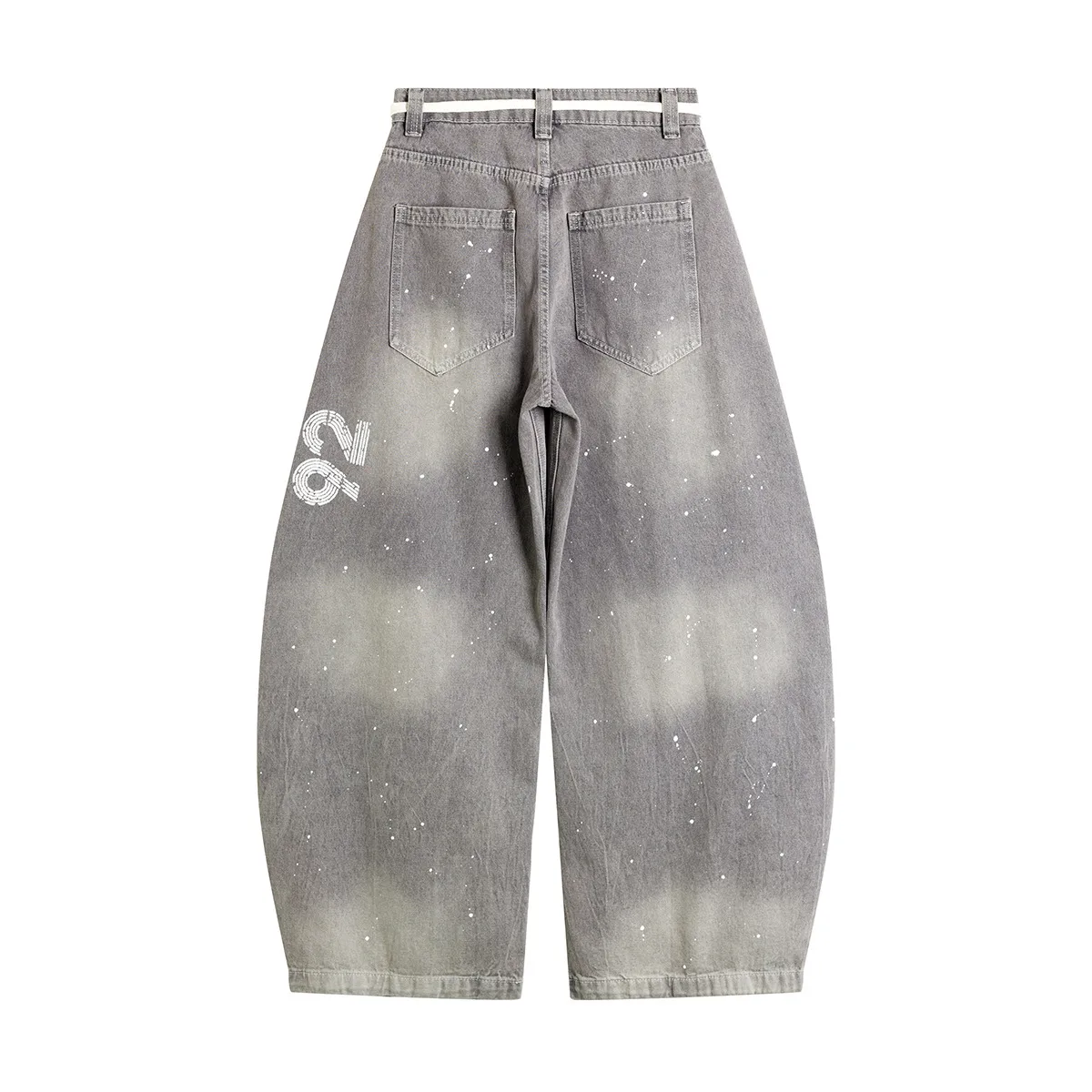 Jiayiku Trendy Brand  New American Retro Inkjet Washed Personalized Scimitar Jeans Loose Wide-Leg Pants display picture 6