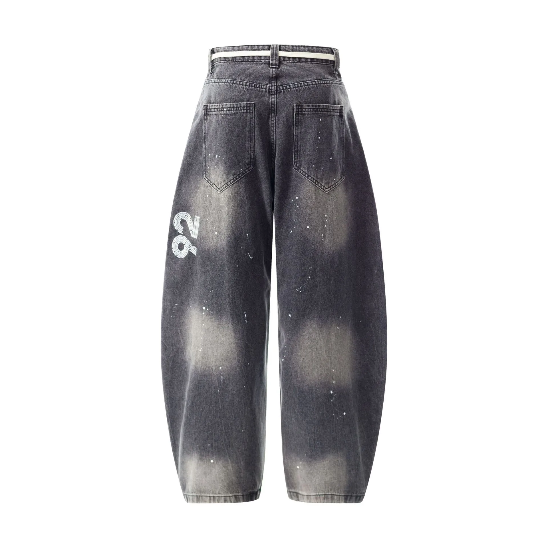 Jiayiku Trendy Brand  New American Retro Inkjet Washed Personalized Scimitar Jeans Loose Wide-Leg Pants display picture 8