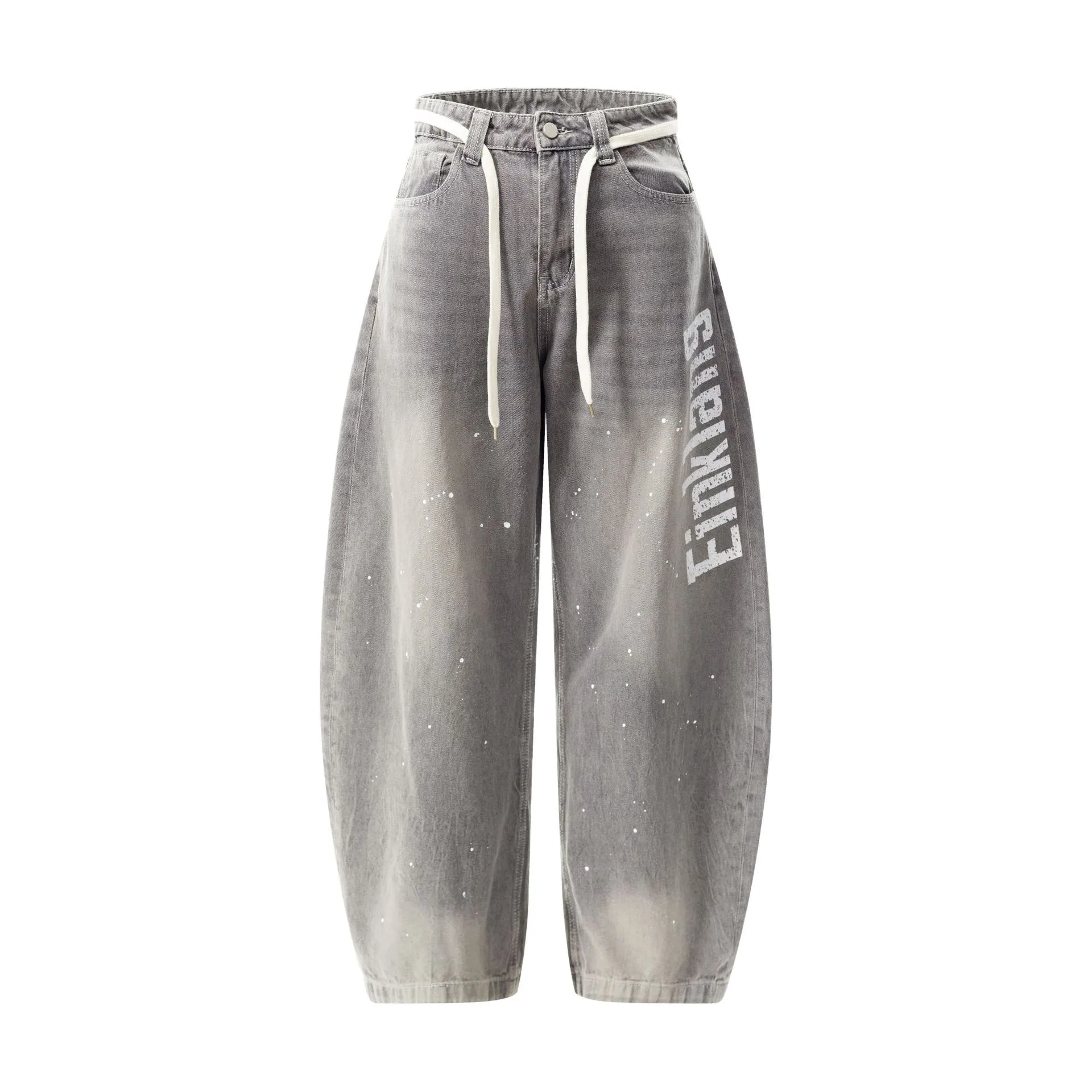 Jiayiku Trendy Brand  New American Retro Inkjet Washed Personalized Scimitar Jeans Loose Wide-Leg Pants display picture 9