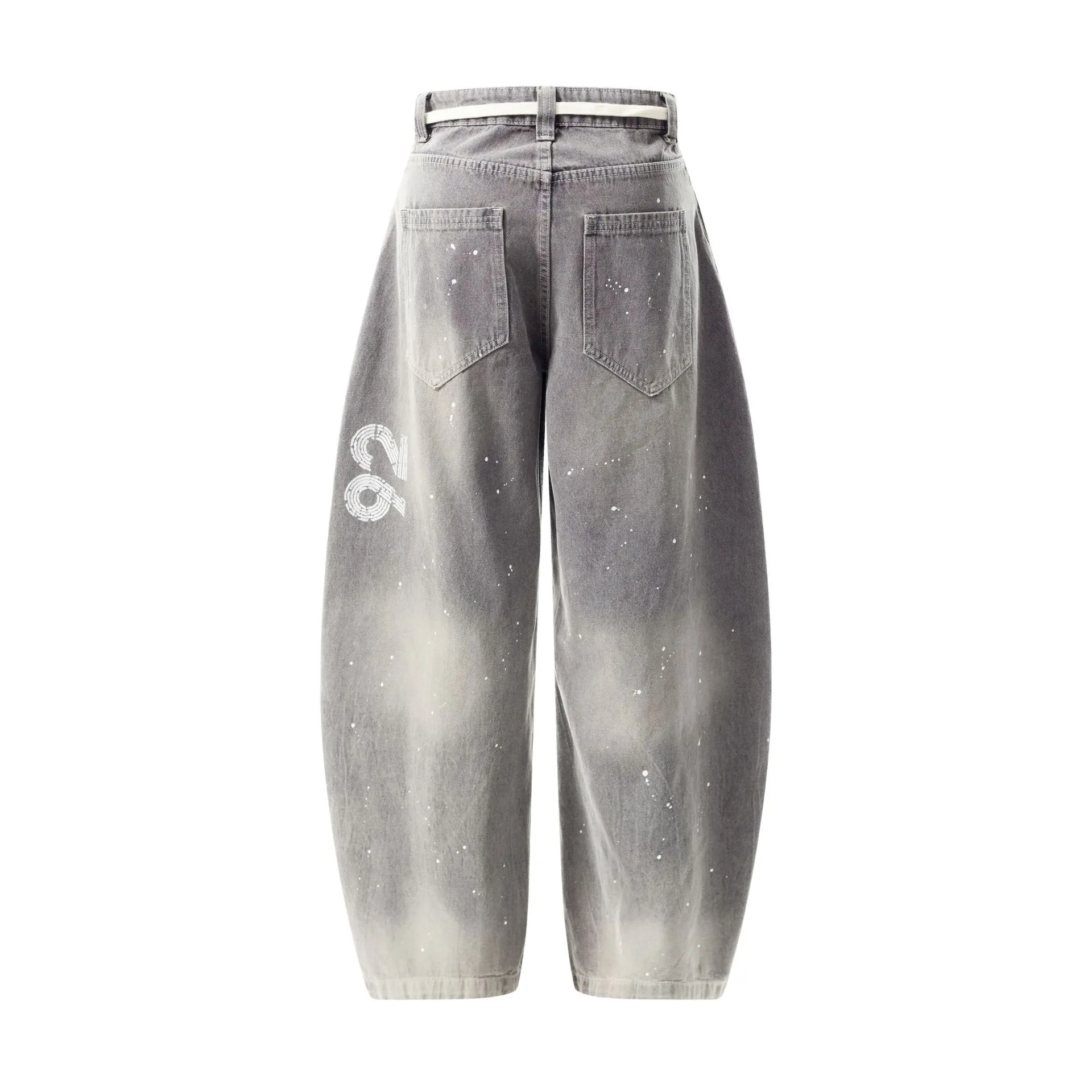 Jiayiku Trendy Brand  New American Retro Inkjet Washed Personalized Scimitar Jeans Loose Wide-Leg Pants display picture 10