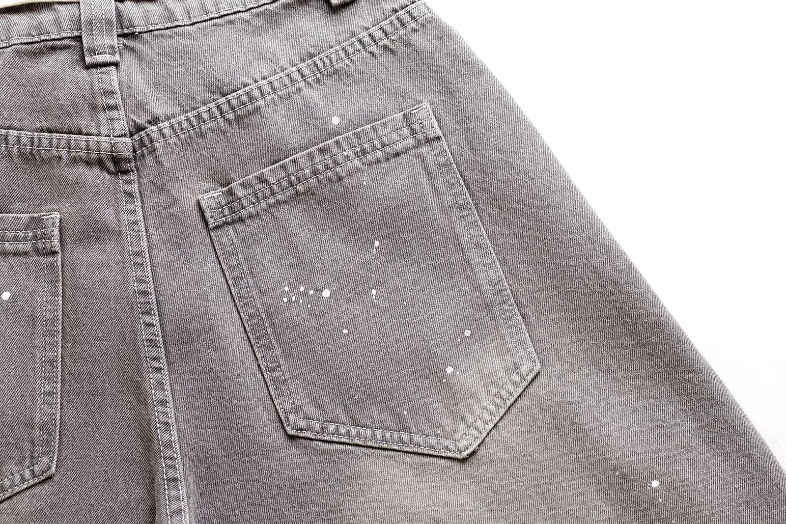 Jiayiku Trendy Brand  New American Retro Inkjet Washed Personalized Scimitar Jeans Loose Wide-Leg Pants display picture 17
