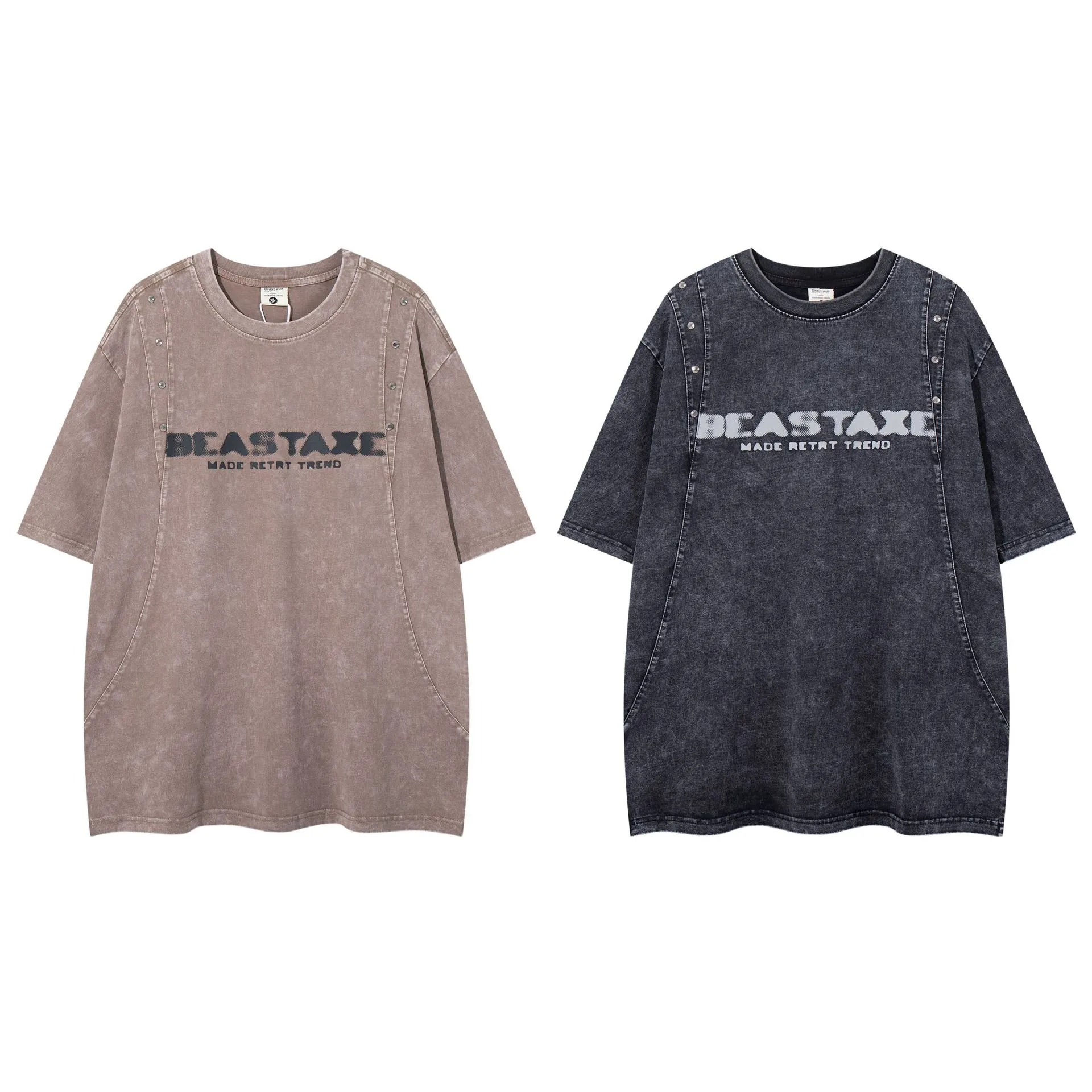 Jiayiku Summer Heavy Men's Short-sleeved T-shirt Cotton New American Style Retro Washed Cotton Loose Trendy Brand T-shirt display picture 2
